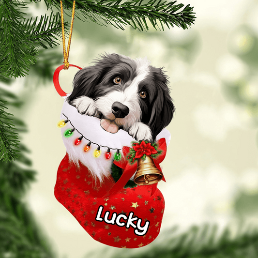 Custom Dog Acrylic Christmas Ornament, Personalized Bearded Collie in Christmas Stocking Acrylic Ornament for Dog Lover, New Year