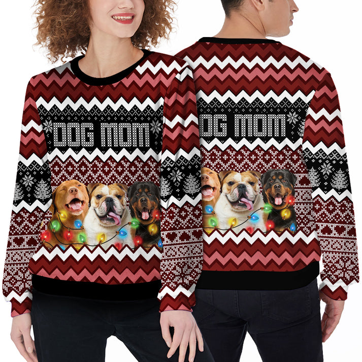 Custom Pet Sweater - Personalized Dog Photo Ugly Sweater, Funny Sweater Dog Mom Wine Color, Custom Dog sweater For Dog Lovers, Friend, Family