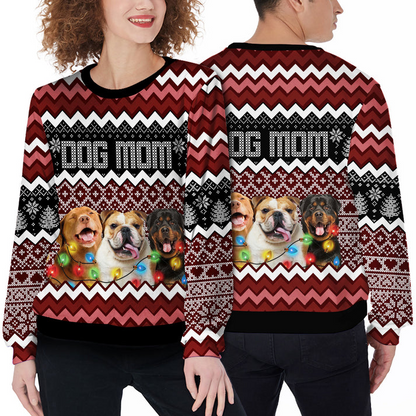 Custom Pet Sweater - Personalized Dog Photo Ugly Sweater, Funny Sweater Dog Mom Wine Color, Custom Dog sweater For Dog Lovers, Friend, Family