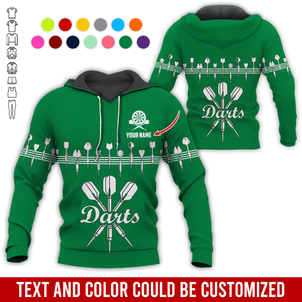 Customized Darts Premium Hoodie, Personalized Name Hoodie, Darts & Music Pattern Hoodie, Perfect Gift For Darts Lovers, Friend, Family