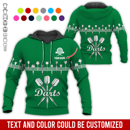 Customized Darts Premium Hoodie, Personalized Name Hoodie, Darts & Music Pattern Hoodie, Perfect Gift For Darts Lovers, Friend, Family