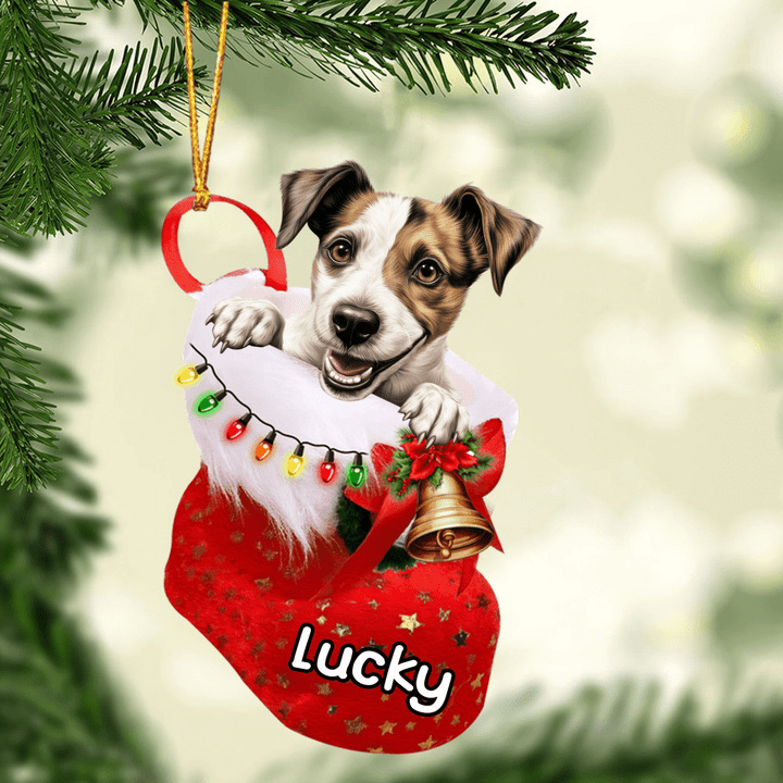 Custom Dog Acrylic Christmas Ornament, Personalized Russell Terrier In Stocking Christmas Acrylic Ornament for Dog Lover, New Year