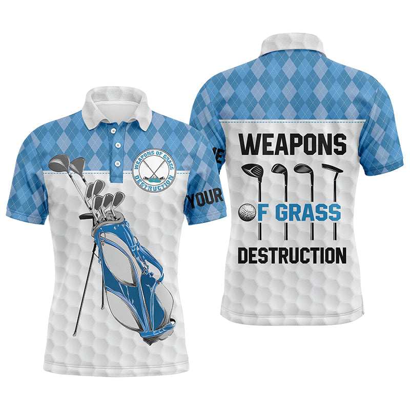 Custom Golf Long Sleeve Men Polo Shirt - Golf Bag Clubs Custom Name Apparel - Weapons Of Grass Destruction - Personalized Gift For Men, Golf Lover