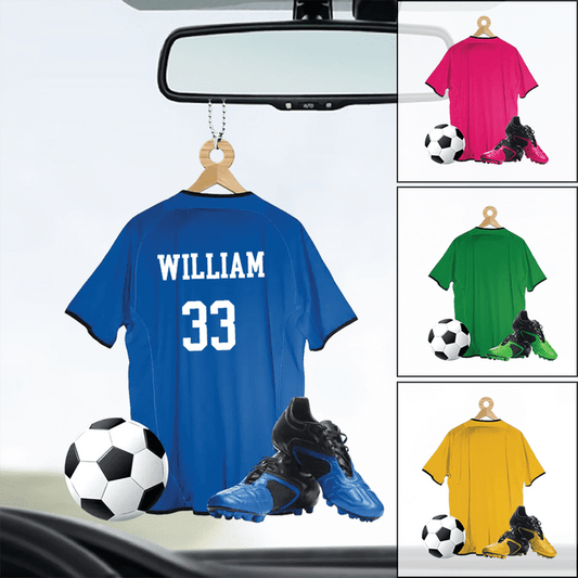 Custom Soccer Acrylic Car Hanging Ornament, Personalized Soccer Uniform Acrylic Car Hanging Ornament For Soccer Lover, Friend, Family