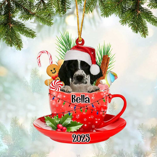 Custom Dog Acrylic Christmas Ornament, Personalized English Springer Spaniel In Cup Merry Acrylic Ornament For Dog Lovers, Christmas, New Year