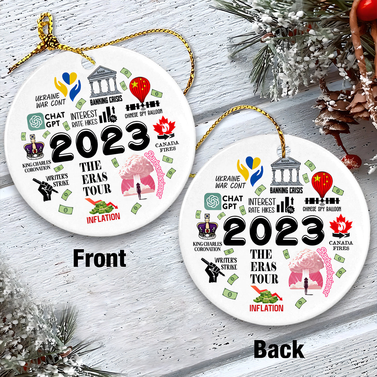 Ceramic Christmas Ornament - 2023 Commemorative Circle Ceramic Ornament, Perfect Gift For Christmas, Home Decoration