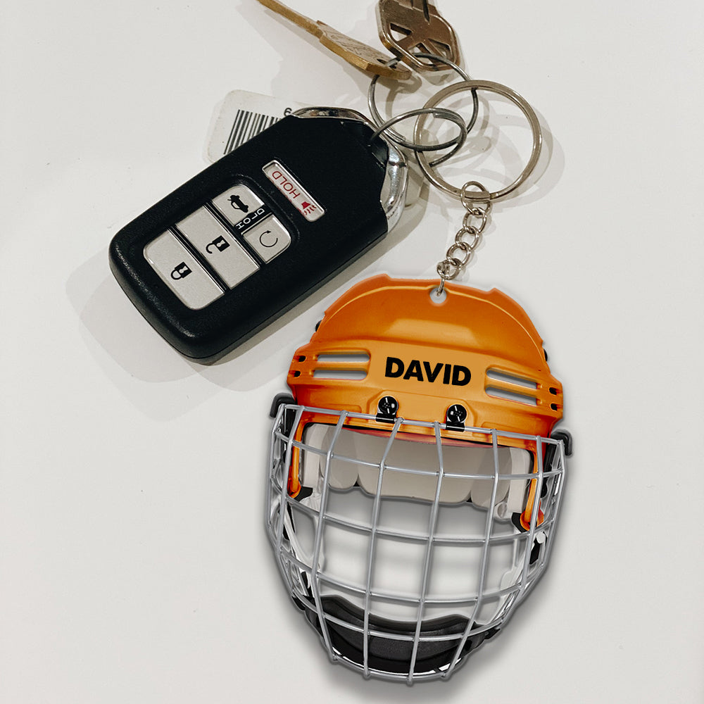 Custom Hockey Acrylic Keychain, Personalized Hockey Helmet Keychain, Christmas Helmet Keychain,Perfect Gift For Hockey Lover