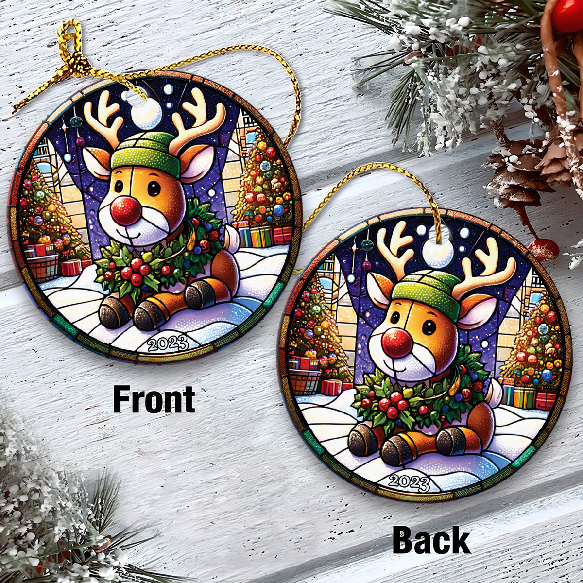 Rudolph Ceramic Christmas Ornament - Christmas 2023 Rudolph Circle Ceramic Ornament, Gift For Christmas, Holiday Decor