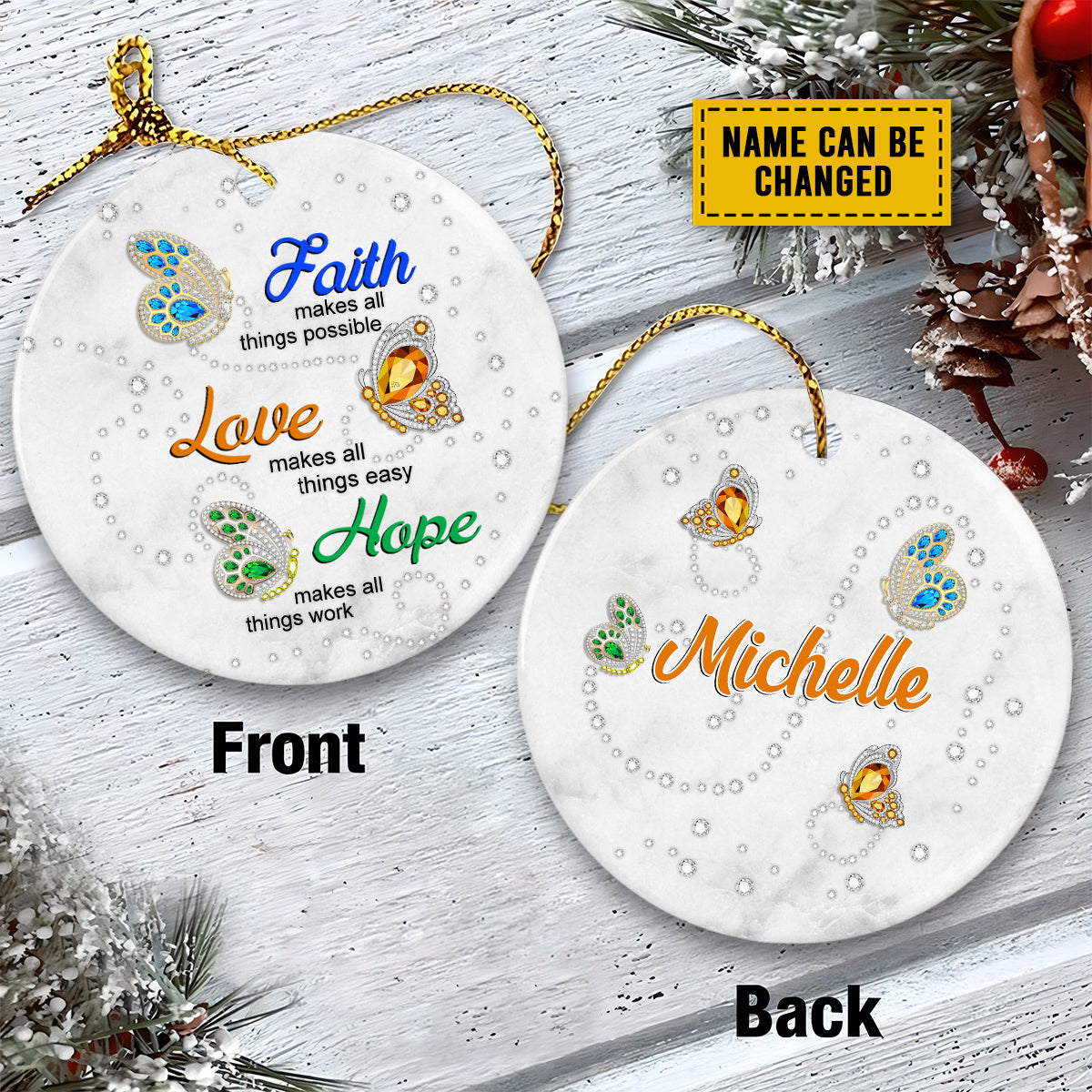 Personalized Jesus Ceramic Christmas Ornament - Faith Love Hope Makes All Things Ceramic Ornament, Perfect Gift For Christian