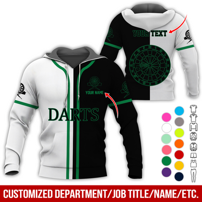 Personalized Name & Text Darts Premium Hoodie, Black & White Hoodie, Perfect Gift For Darts Lovers, Darts Player