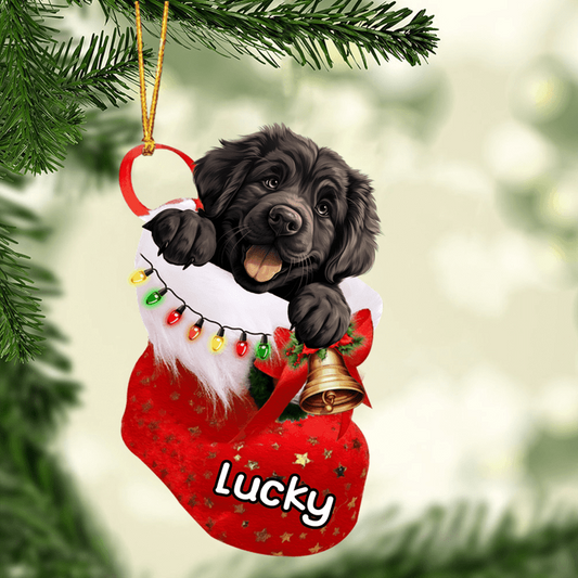 Custom Dog Acrylic Christmas Ornament, Personalized Newfoundland In Stocking Christmas Acrylic Ornament for Dog Lover, New Year