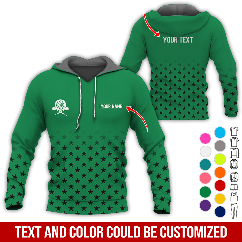 Customized Name & Text Darts Premium Hoodie, Black Stars Pattern Darts Hoodie, Perfect Gift For Darts Lovers, Darts Player