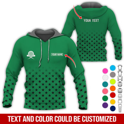 Customized Name & Text Darts Premium Hoodie, Black Stars Pattern Darts Hoodie, Perfect Gift For Darts Lovers, Darts Player