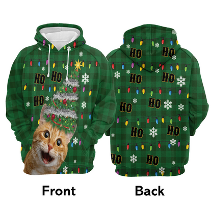 Cute Cat Premium Christmas Hoodie, Funny Cat hohoho Christmas Tree Unisex Hoodie For Men & Women - Perfect Gift For Christmas, Cat Lover