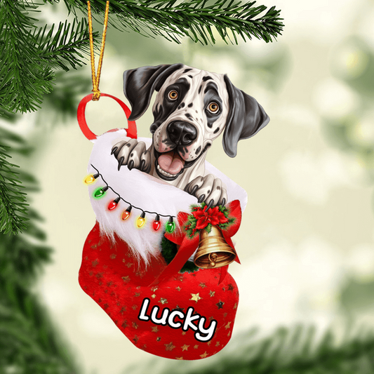 Custom Dog Acrylic Christmas Ornament, Personalized Great Dane In Stocking Christmas Acrylic Ornament for Dog Lover, New Year