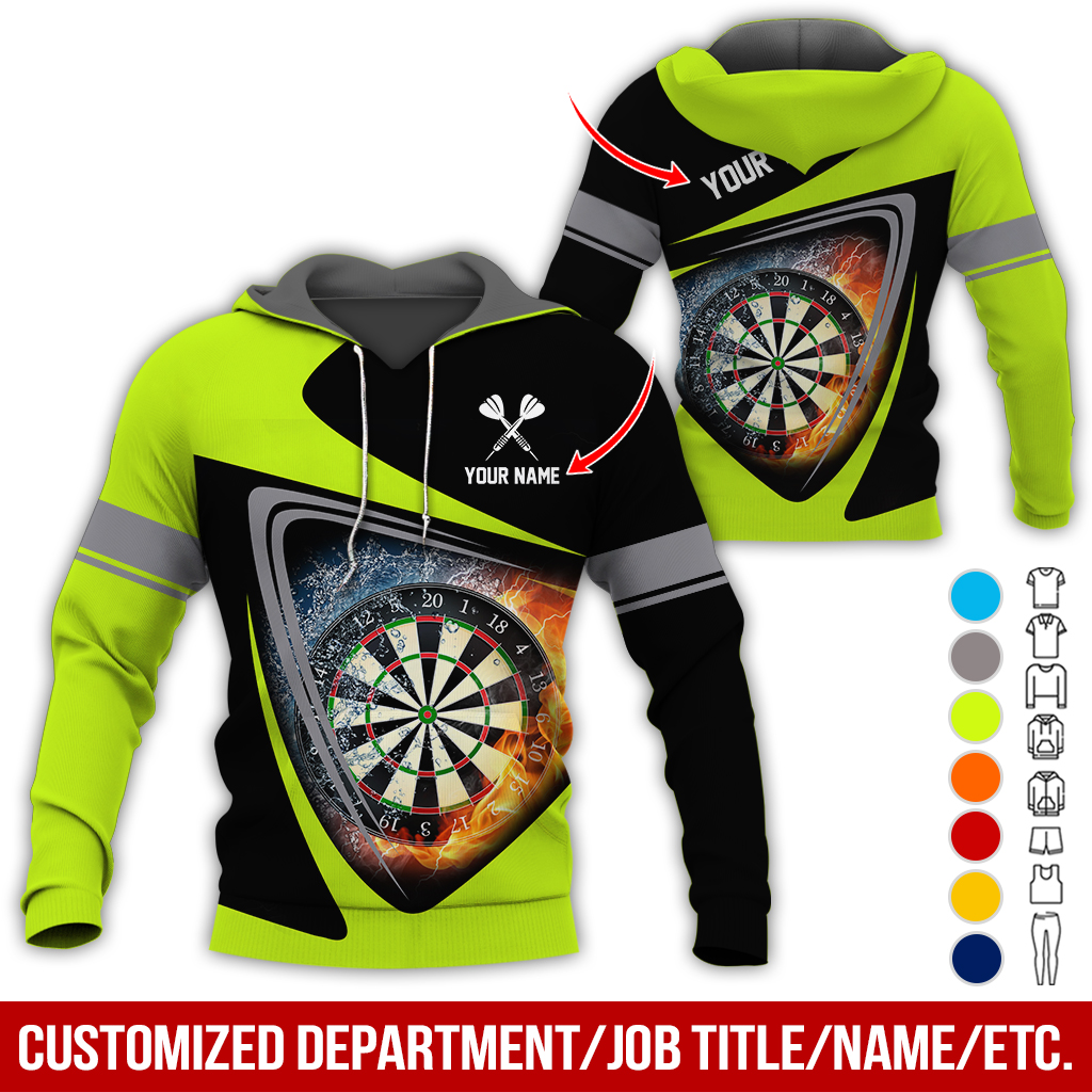 Customized Name & Text Darts Premium Hoodie, Fire & Water Dartboards Pattern Hoodie, Perfect Gift For Darts Lovers, Darts Player
