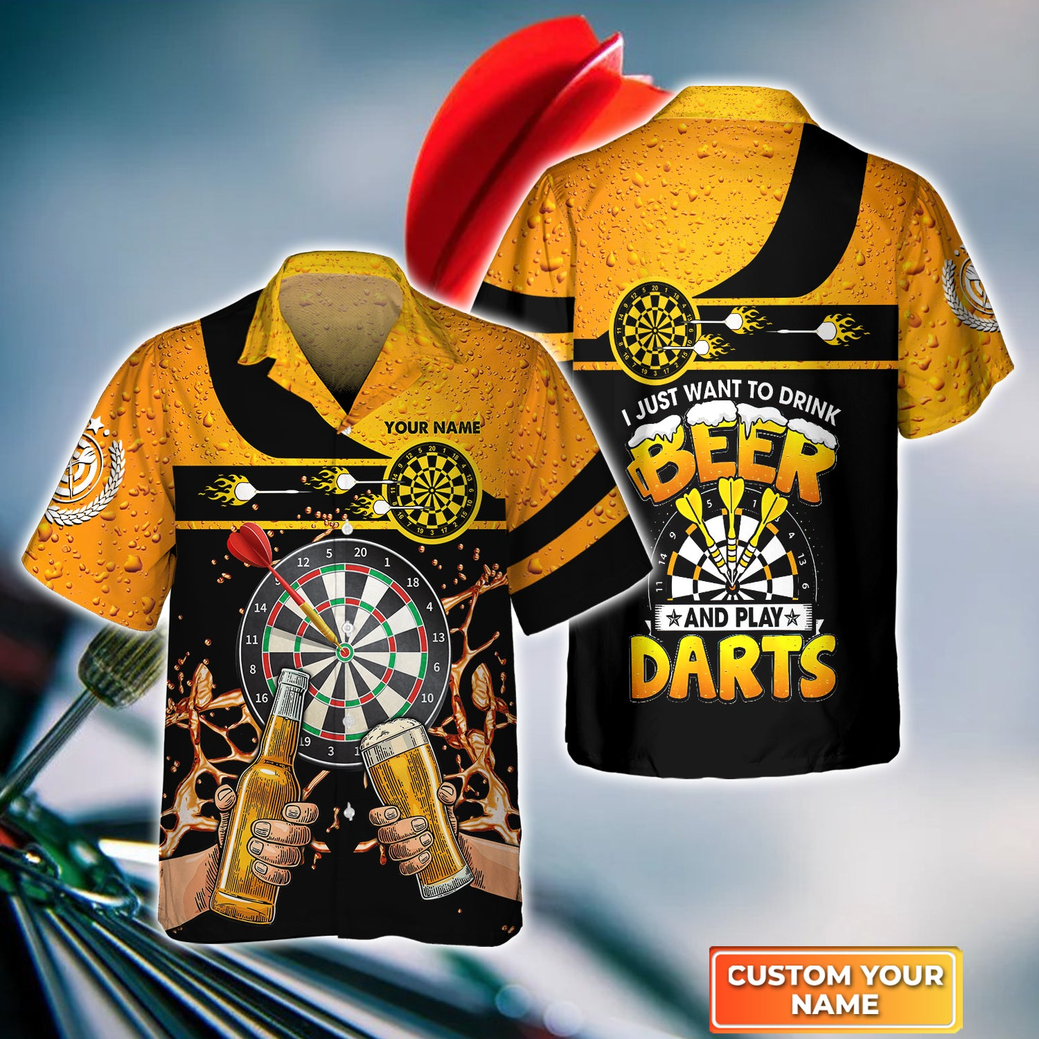 Personalized Beer & Darts Hawaiian Shirt - Custom Name Just Want To Drink Beer And Play Darts Hawaiian Shirts For Darts Player, Darts Lovers