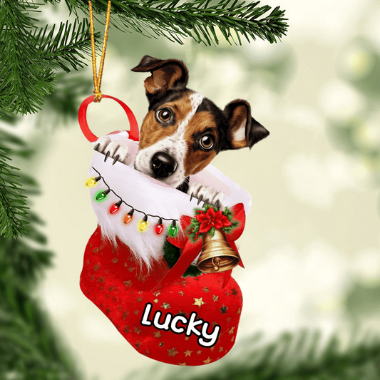 Custom Dog Acrylic Christmas Ornament, Personalized Smooth Fox Terrier In Stocking Christmas Acrylic Ornament for Dog Lover, New Year