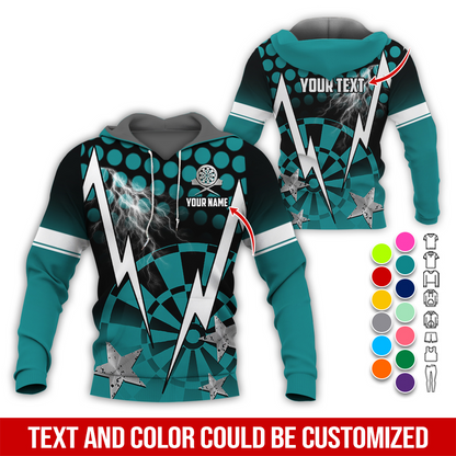 Personalized Lightning & Stars Darts Premium Hoodie, Customized Name & Text Darts Hoodie, Perfect Gift For Darts Lovers, Darts Player