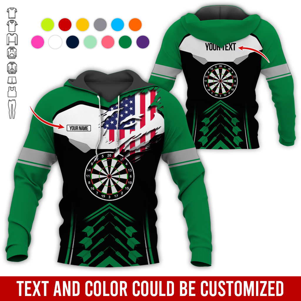 Personalized American Flag Darts Premium Hoodie, Customized Name & Text Darts Black & White Hoodie, Perfect Gift For Darts Lovers, Darts Player