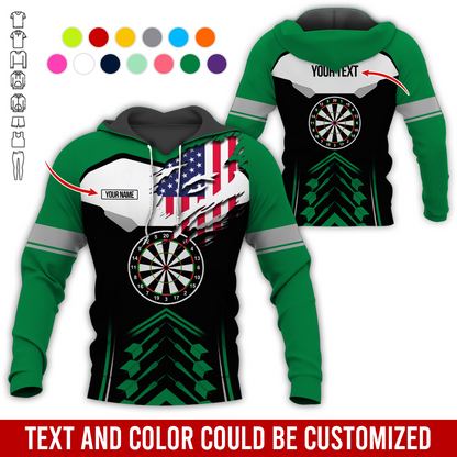 Personalized American Flag Darts Premium Hoodie, Customized Name & Text Darts Black & White Hoodie, Perfect Gift For Darts Lovers, Darts Player
