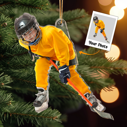 Personalized Acrylic Hockey Photo Ornament, Custom Your Great Moment Of Hockey Acrylic Ornament For Christmas, Perfect Gift For Hockey Lovers