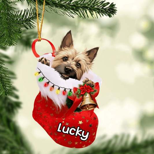 Custom Dog Acrylic Christmas Ornament, Personalized Cairn Terrier In Stocking Christmas Acrylic Ornament for Dog Lover, New Year