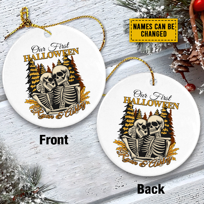 Personalized Ceramic Christmas Ornament - Custom Our First Halloween Skeleton Couple Ceramic Ornament, Perfect Gift For Couple, Halloween