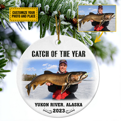 Personalized Fishing Ceramic Christmas Ornament - Custom Photo Catch Of The Year Ceramic Ornament, Gift For Fishing Lover, Holiday Decor