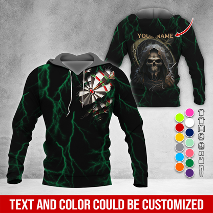 Customized Name Darts Skull Premium Hoodie, Lightning & Death Darts Hoodie, Perfect Gift For Darts Lovers, Darts Player