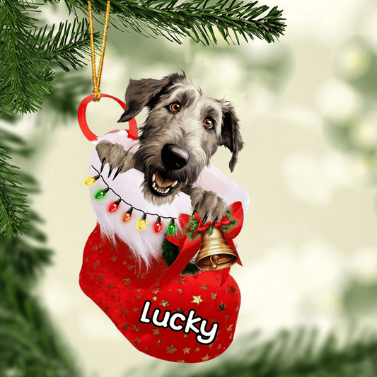 Custom Dog Acrylic Christmas Ornament, Personalized Irish Wolfhound In Stocking Christmas Acrylic Ornament for Dog Lover, New Year