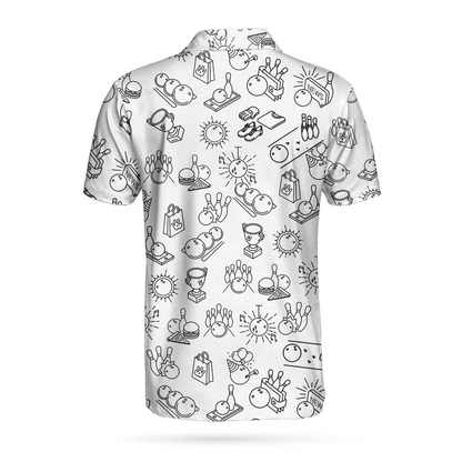 Bowling Men Polo Shirt, Bowling Icon Pattern Polo Shirt For Men, Perfect Gift For Bowling Lovers