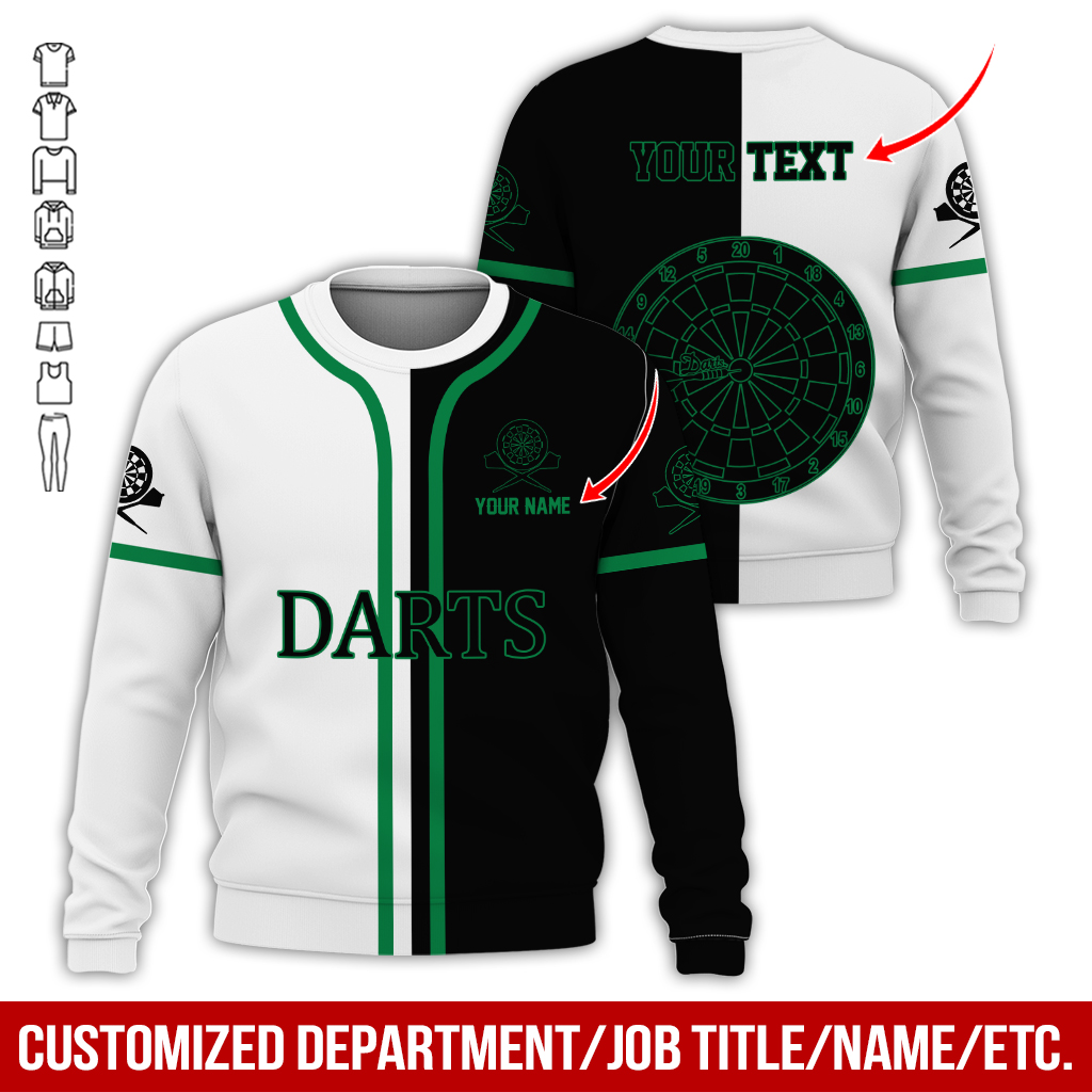 Customized Darts Sweatshirt, Personalized Name & Text Darts Sweatshirt, Black & White Sweatshirt, Perfect Gift For Darts Lovers, Darts Player