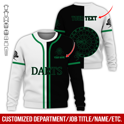 Customized Darts Sweatshirt, Personalized Name & Text Darts Sweatshirt, Black & White Sweatshirt, Perfect Gift For Darts Lovers, Darts Player