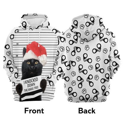 Black Cat Premium Christmas Hoodie, Black Cat Knocked Down Xmas Tree Unisex Hoodie For Men & Women - Perfect Gift For Christmas, Black Cat Lover