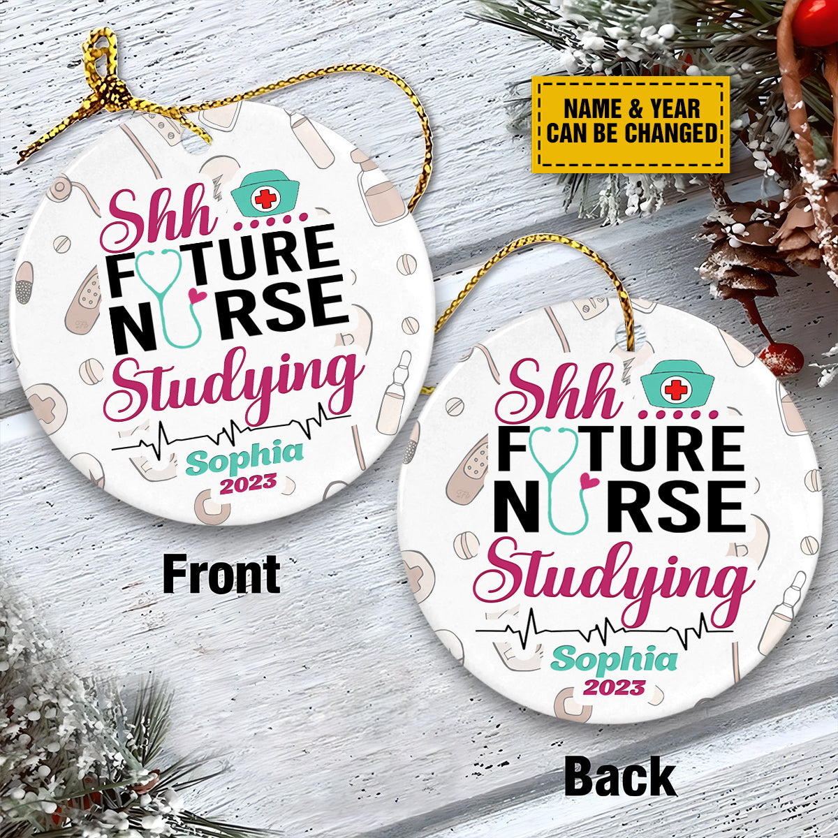 Nurse Ceramic Christmas Ornament - 2023 Future Nurse Studying Circle Ceramic Ornament, Gift For Christmas, Holiday Decor