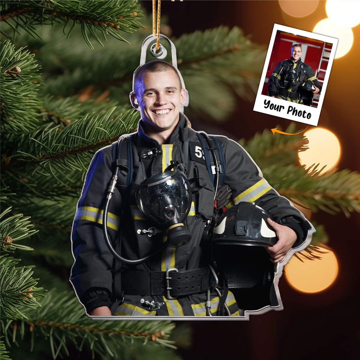 Personalized Acrylic Firefighter Photo Ornament, Firefighter Photo Acrylic Ornament For Christmas, Best Ornament For Christmas, Firefighter, Family