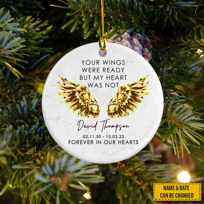 Personalize Ceramic Christmas Ornament - Custom Name & Date Forever In Our Hearts Circle Ceramic Ornament, Memorial Gift For Family