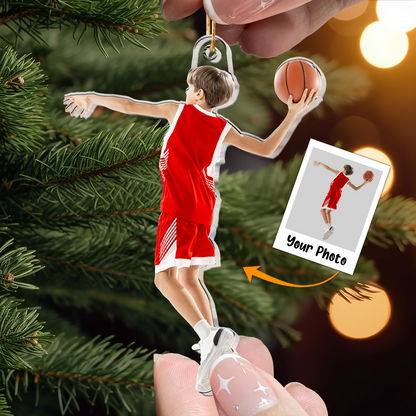 Personalized Acrylic Basketball Photo Ornament, Custom Your Great Moment Of Basketball Acrylic Ornament For Christmas, Perfect Gift For Basketball Lovers