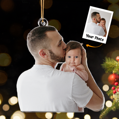 Personalized Acrylic Photo Ornament, Custom Funny Photo Dad & Kid Acrylic Ornament For Christmas, Best Ornament For Christmas, Family