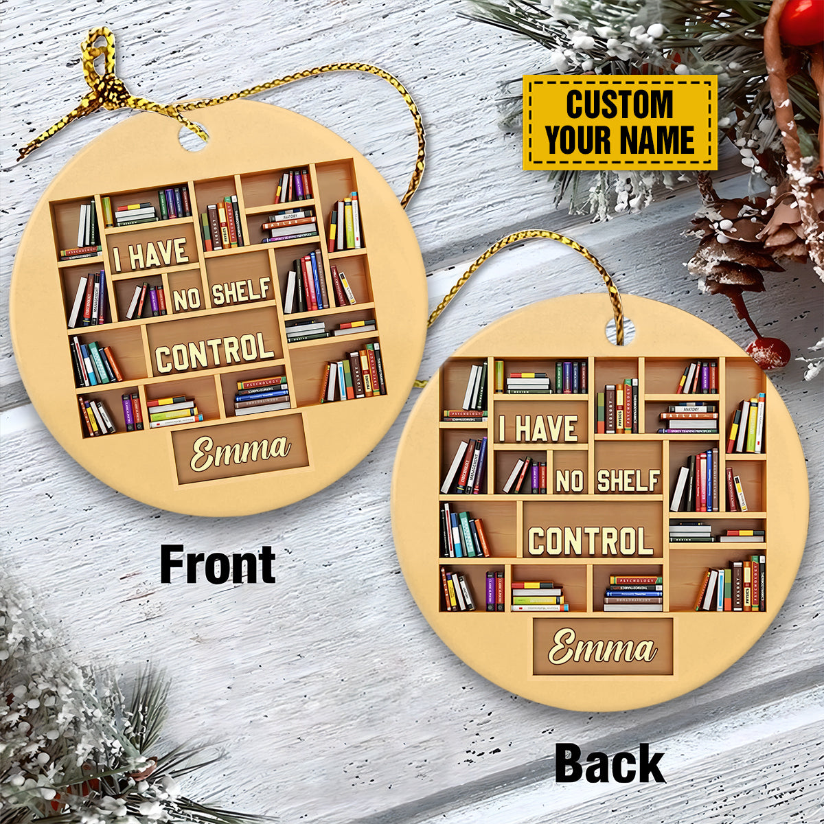 Personalized Librarian Ceramic Christmas Ornament - I Have No Shelf Control Ceramic Ornament, Gift Book Lover, Holiday Decor