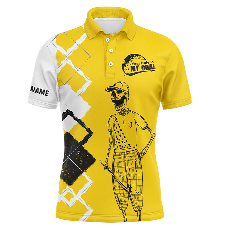 Custom Golf Long Sleeve Men Polo Shirt - Custom Name Skull Apparel - Your Hole Is My Goal Men Polo Shirt - Perfect Polo Shirt For Men, Golfers