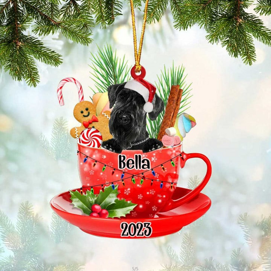 Custom Dog Acrylic Christmas Ornament, Personalized Giant Schnauzer In Cup Merry Acrylic Ornament For Dog Lovers, Christmas, New Year