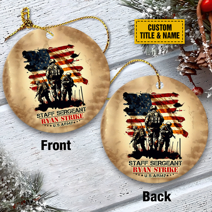 Personalized Couple Christmas Ornament - American Flag And Soldiers Ceramic Ornament, Perfect Gift For Soldiers,Memorial Day