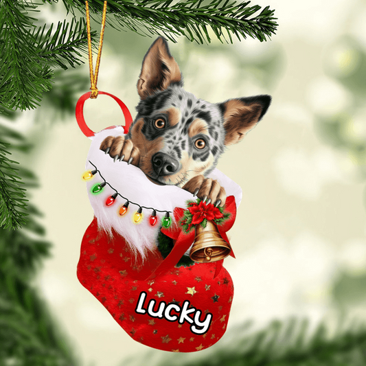 Custom Dog Acrylic Christmas Ornament, Personalized Australian Cattle Dog in Christmas Stocking Acrylic Ornament for Dog Lover, New Year