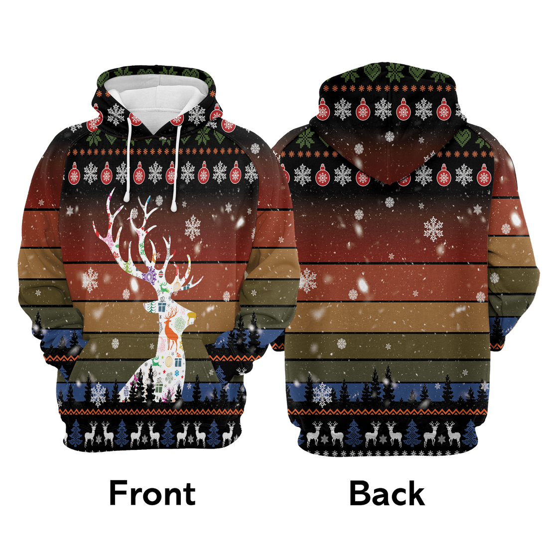 Awesome Deer Premium Christmas Hoodie, Vintage Background Awesome Deer Christmas Unisex Hoodie For Men & Women - Perfect Gift For Christmas, Family