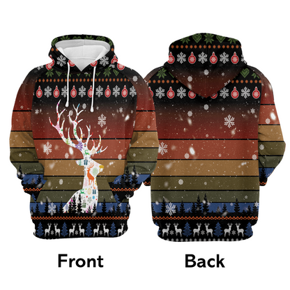 Awesome Deer Premium Christmas Hoodie, Vintage Background Awesome Deer Christmas Unisex Hoodie For Men & Women - Perfect Gift For Christmas, Family
