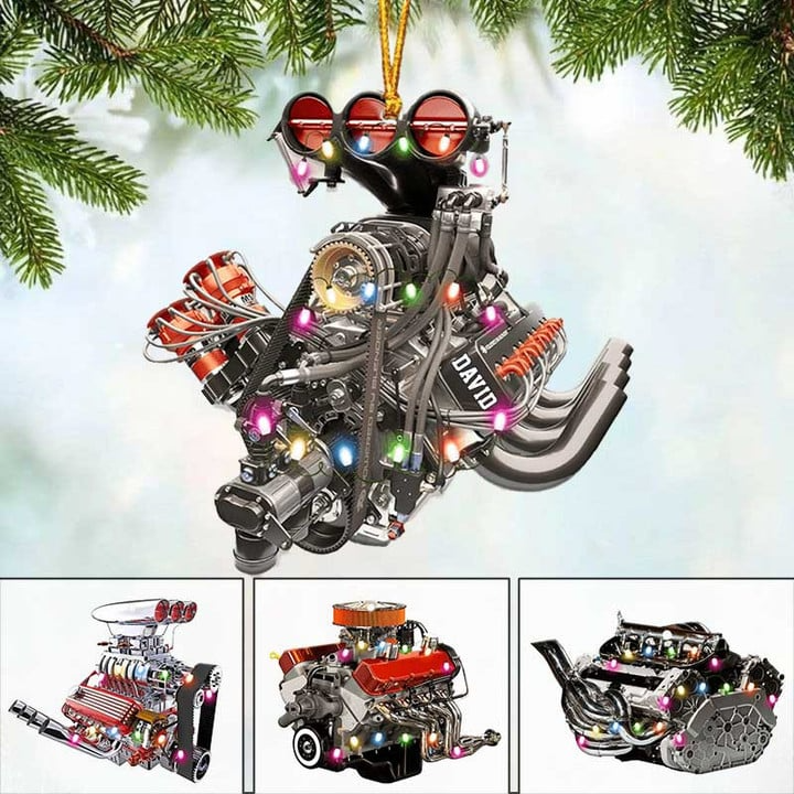Custom Car Racing Acrylic Christmas Ornament, Personalized Drag Racing Hot Rod V8 Engine Ornament For Car Racing Lover, Christmas, New Year