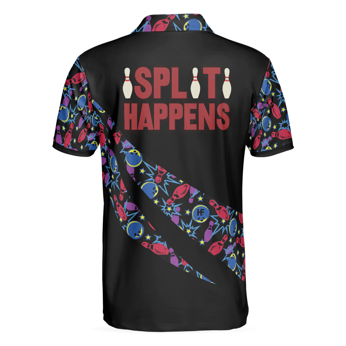 Bowling Men Polo Shirt - Split Happen Polo Shirt, Bowling Ball & Pin Seamless Pattern Bowling Polo Shirt - Gift For Friend, Family, Bowling Lovers