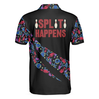 Bowling Men Polo Shirt - Split Happen Polo Shirt, Bowling Ball & Pin Seamless Pattern Bowling Polo Shirt - Gift For Friend, Family, Bowling Lovers
